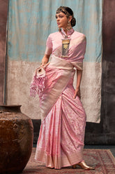 LIGHT PINK SHADED PURE SATIN HANDLOOM WEAVING SILK SAREES